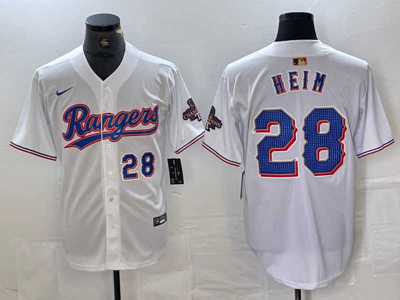 Men%27s Texas Rangers #28 Jonah Heim Number White 2023 World Series Champions Cool Base Jerseys->texas rangers->MLB Jersey